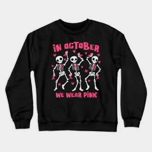 Breast Cancer Awareness Halloween Skeletons Dancing Crewneck Sweatshirt